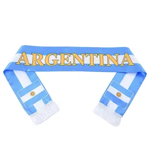 Argentina 2026 World Cup satin scarf with blue white stripes and golden text