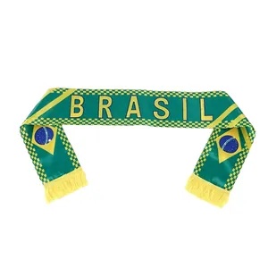 2026 World Cup Brazil fan scarf in green and yellow with tassels and national flag logo