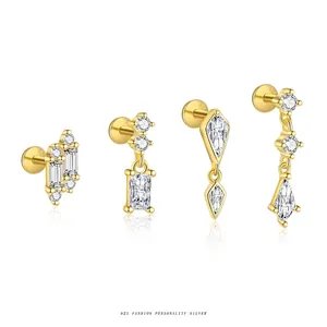 925 Sterlingsilber Zirkonia Ohrstecker Für Damen Gold Galvanisiert Geometrische Quaste Zirkonia Ohrhänger Modeschmuck