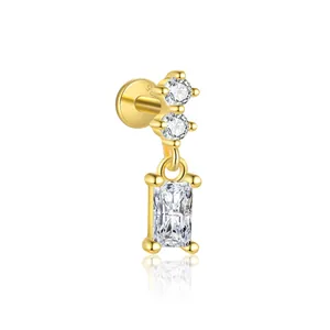 S925 Sterling Silber vergoldete Quastenohrringe mit Zirkonsteinen und Schraubverschluss
