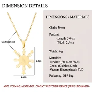 Guide des tailles pour collier soleil Philippines en acier doré avec chaîne de 50cm