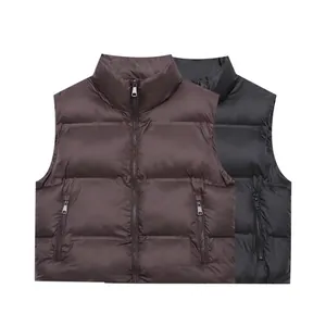 Women's Casual Quilted Puffer Vest Stand Collar Sleeveless Padded Waistcoat With Zipper Pockets Solid Color Winter Warm Outwear