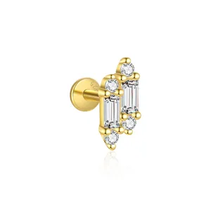 Eleganter S925 Sterling Silber Gold Ohrstecker mit geometrischen Zirkonia im Baguetteschliff