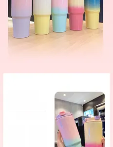Detail of 30oz gradient macaron insulated tumbler with portable lid and matte finish
