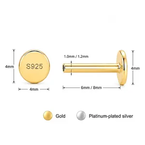 Mini clous d'oreilles en argent S925 pour piercing avec disque 4mm et tailles variées