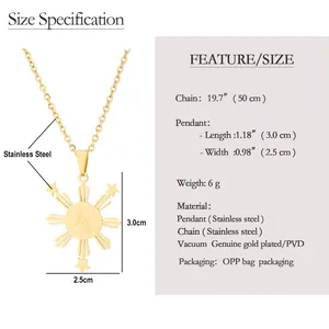 Guide des tailles du pendentif Philippines en acier doré avec chaîne de 50 cm