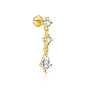 S925 Sterling Silber Gold Ohrringe mit funkelndem Zirkonia Tropfen Design für Damen