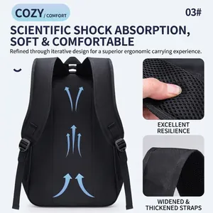 Black backpack with breathable mesh back and padded S-shape ergonomic shoulder straps