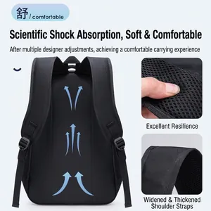 Black backpack with breathable mesh back and padded S-shape ergonomic shoulder straps