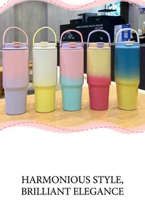 Série détaillée de cinq mugs isothermes en acier inox avec dégradés et poignées