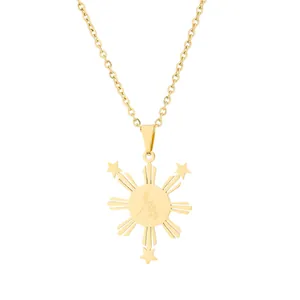Collier carte des Philippines plaqué or avec pendentif soleil et étoiles pour unisexe