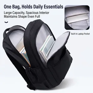 Large black minimalist backpack with laptop compartment and multi-pocket layout