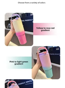 Detail of 30oz gradient vacuum insulated tumblers with handles for car cup holders