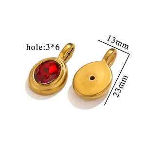 Detail view of oval red gemstone pendant with dimensions showing front and back