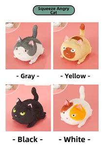 Detailed view of four colorful squeeze cat stress relief toys in various coat patterns