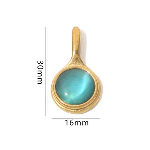 Detail view of gold oval stone pendant with 30mm height and 16mm width dimensions