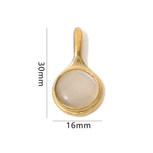 Detailed view of oval gold-plated stone pendant with 30mm height and 16mm width dimensions
