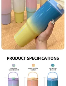 Détails des dimensions et poignée du gobelet isotherme 30oz avec dégradé de couleurs