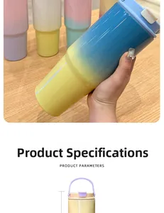Detail showing dimensions and portable handle of 30oz gradient vacuum insulated tumbler
