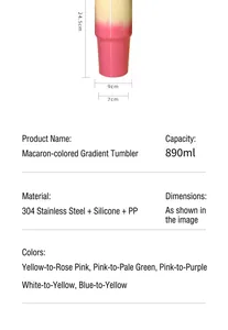 Tableau détaillé des tailles pour mug isotherme en acier inox dégradé de 30oz avec 890ml