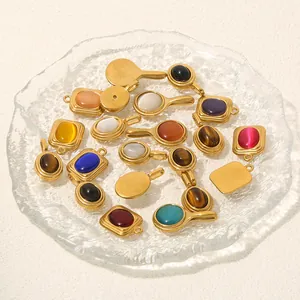 Vintage gold oval pendant set with multi-color natural stones for DIY jewelry making