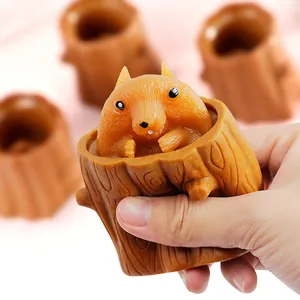TPR TPR Squeeze Squirrel Cup Tree Stump Stress Relief Toy Pop-Up Squirrel Novelty Decompression Toy For Kids Adults Office Fun Gift