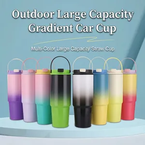 30oz stainless steel insulated travel mug with handle and gradient colors