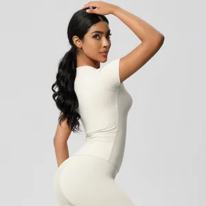 Detailed close-up of slim-fit yoga set showing brushed fabric and breathable texture