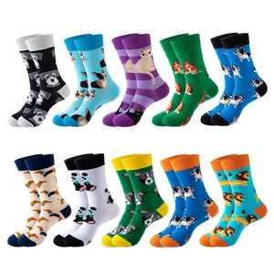 Set of ten colorful cotton socks with cute cartoon cat and dog animal patterns
