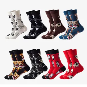 Set of 8 creative animal printed cotton crew socks with cat and dog patterns