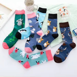 Detailed view of assorted cotton socks with cute cartoon animal and floral patterns