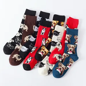 Macro shot of assorted colorful cotton socks with cute cartoon cat and dog animal patterns