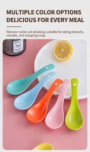 Macro detail of colorful matte ceramic spoons arranged in a fan shape for kitchen decor