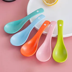 Five-piece set of colorful matte ceramic spoons with hanging holes in Nordic style