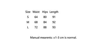 Detailed size chart for lace high waist skirt showing waist, hip, and length measurements