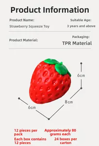 Detailed dimensions and TPR material specs for the strawberry sensory squeeze toy