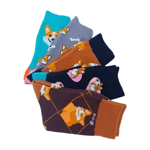 Lot de 5 paires de chaussettes mi-hautes en coton avec motifs de corgis mignons et colorés