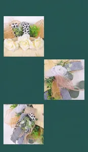 Macro detail of Highland Cow wreath featuring white roses and decorative ribbons