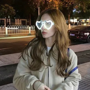Luminous heart-shaped LED glasses with white frames for music festivals and night parties