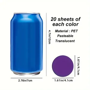 Detail of round translucent PET sticky notes in a portable metal can container
