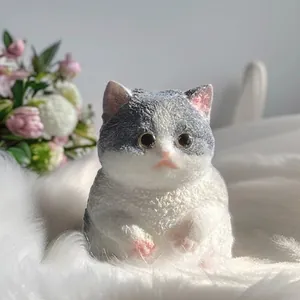 Cute realistic cat squishy stress relief toy with grey and white tabby fur texture