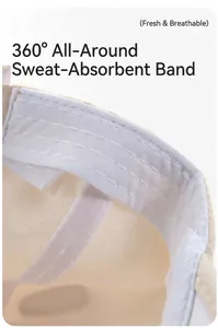 Detail of baby sun hat featuring a 360-degree full wrap sweatband and breathable stitching