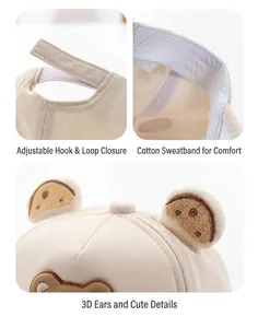 Detail of adjustable Velcro strap and soft cotton sweatband on baby sun hat