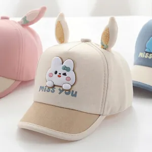 Adjustable baby sun hat with cute 3D bunny ears and contrast brim for infants