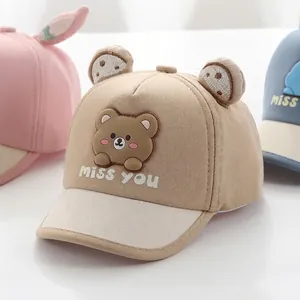 Adjustable baby baseball cap with cute bear ears and embroidered miss you message