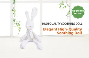 Detail view of a white long-legged bunny plush toy with soft corduroy striped texture
