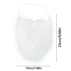 Detailed dimensions of white Santa Claus beard prop with elastic ear loops measuring 19x23cm