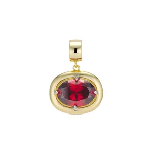 Oval red cubic zirconia pendant in gold plating for DIY birthstone jewelry