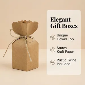 Detail of kraft paper gift box with unique petal top design and retro hemp rope closure