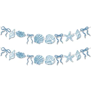 Ocean Undersea Theme Party Banner Paper Blue Shell Starfish Bow Knot Garland For Birthday Wedding Hanging Decoration